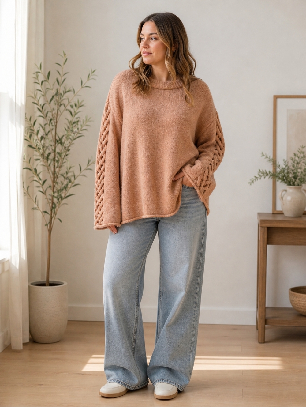 Zara Knit Ribbed Sweater in Blush